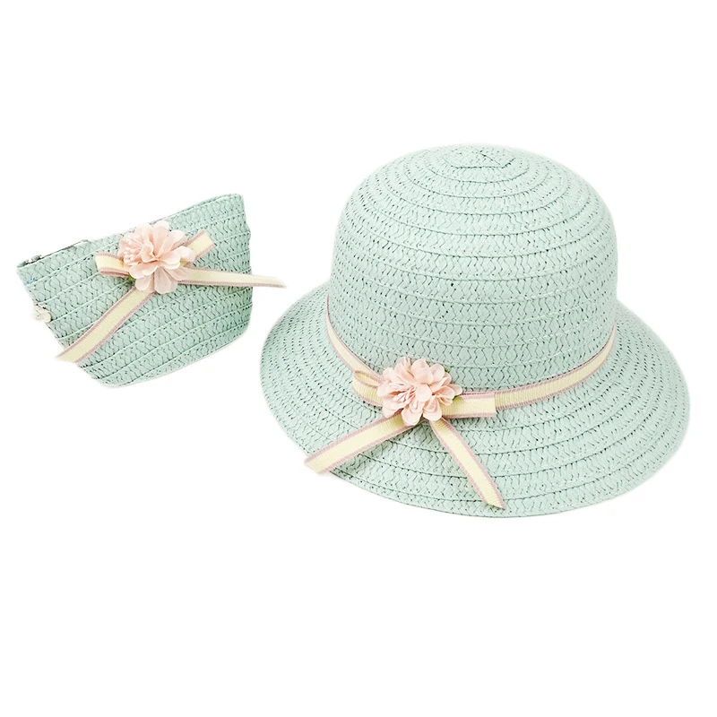 SUEF/ hot new cute rabbit head children straw hat girl princess hat travel student sunshade beach hat two-piece