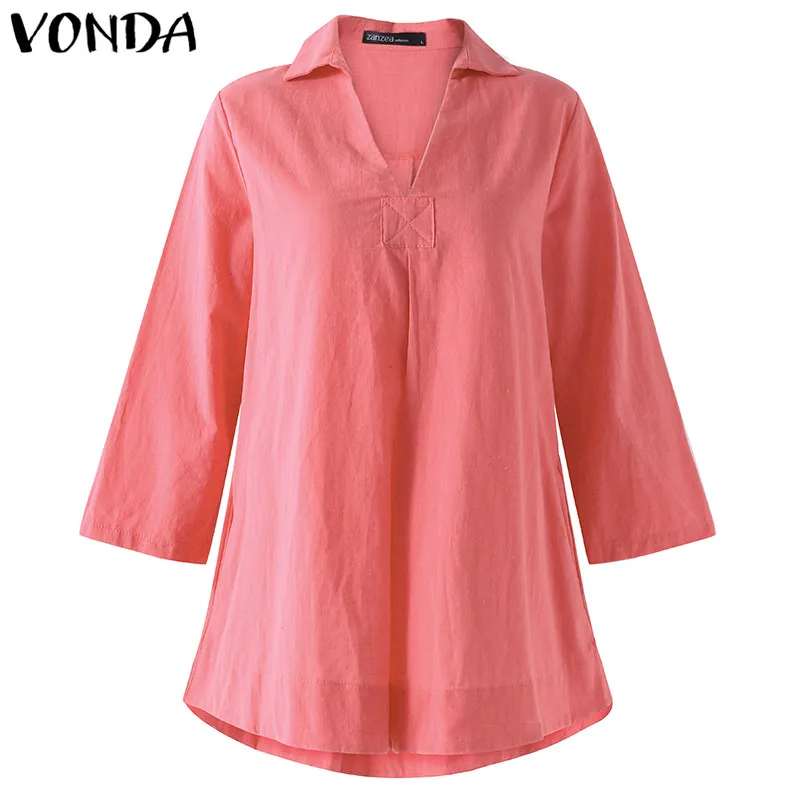 VONDA весна осень Prangnant женские блузки рубашки для мам Повседневная Свободная одежда для беременных с v-образным вырезом и длинным рукавом Топ