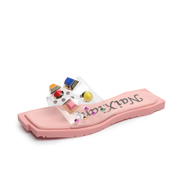 

2019 New Summer Flat Slipper Word Candy Candy Sandals Studs Fashion Sandals.