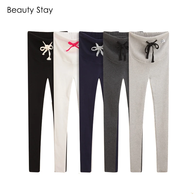 

BeautyStay Casual Comfortable Pregnant Women Leggings High Waist Multi-color Thread Prop Belly Elastic Band Gravida Leggings