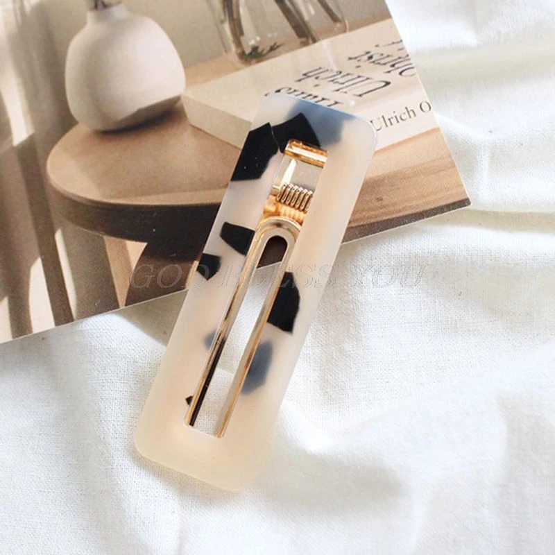 Women Girls Korean Vintage Tortie Side Hair Clips Geometric Rectangle Water Drop Shape Hairgrips Retro Leopard Printed Barrettes