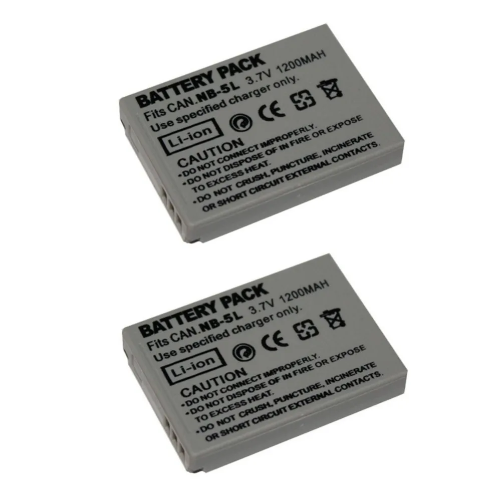 2 pcs 1200 mAh NB-5L NB5L Battery for Canon PowerShot SX210 SD990 IS SX230 | Электроника