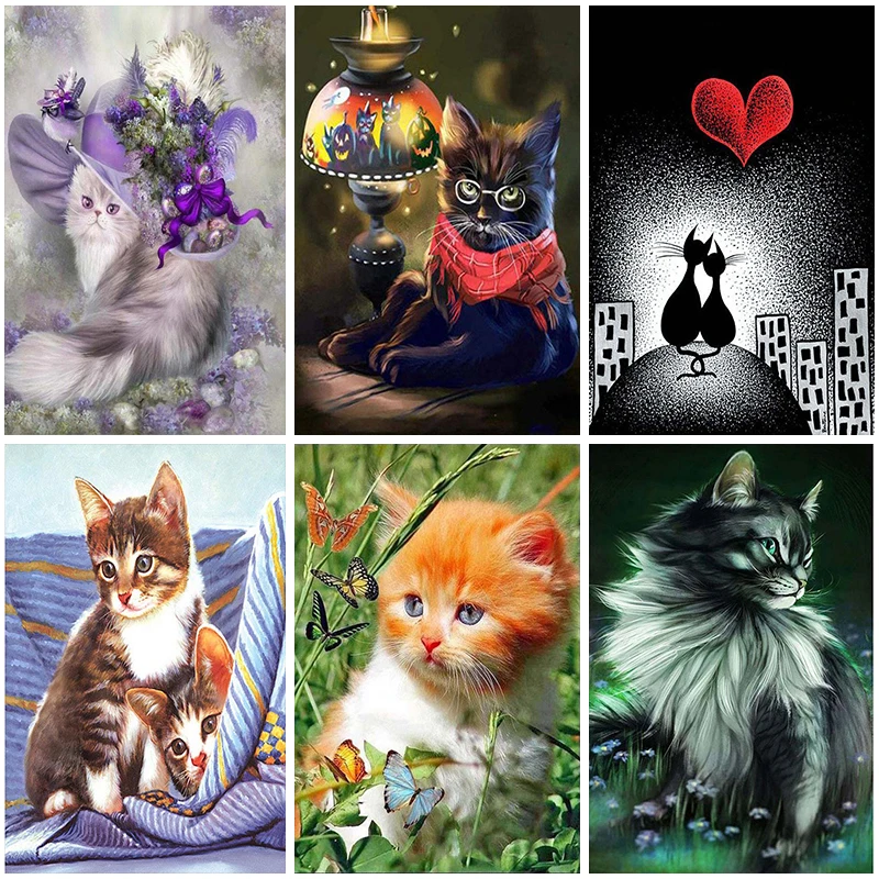 

5D DIY Resin Diamond Painting Full Round Drill Cats Square Drill 3D Embroidery Animal Cross Stitch Home Decor Single Gift