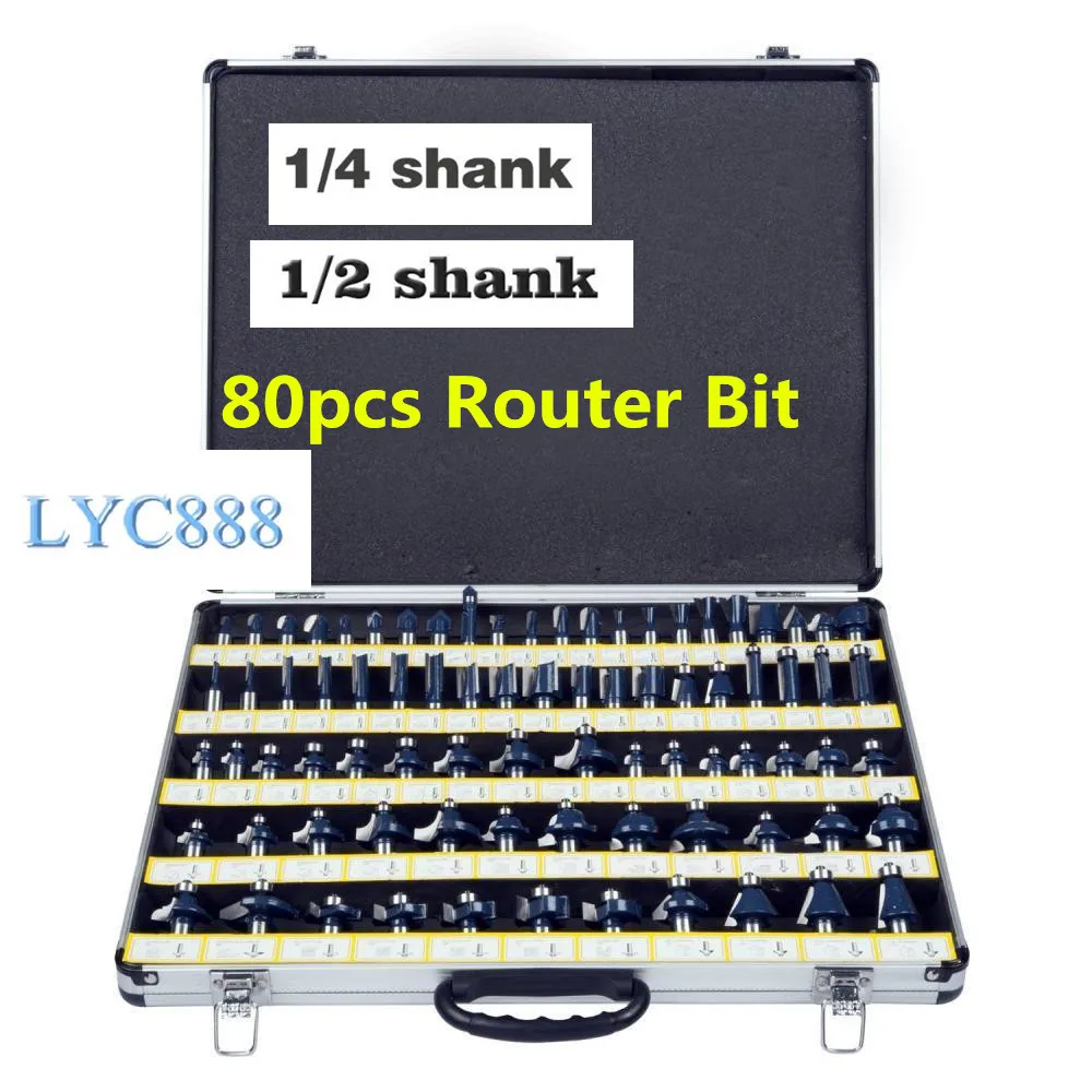 

80pcs/set Milling Cutter Bits Set 6.35mm/12.7mm Shank Multi-function Trimming Machine Milling Cutter Set Woodworking Router Bits