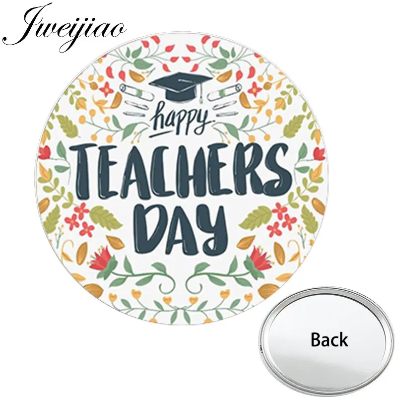 

JWEIJIAO Happy TEACHERS DAY One Side Flat Mini Pocket Mirror Compact Portable Makeup Vanity Hand Travel Purse Mirror