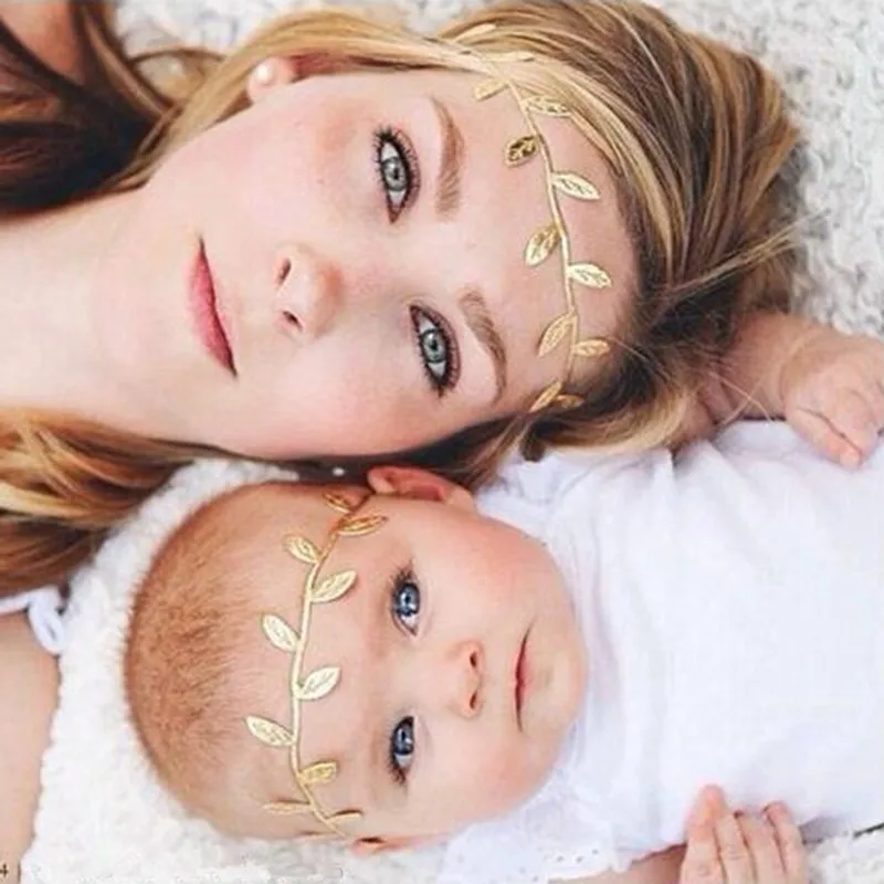 2 шт./компл. новорожденный головная повязка с золотыми листьями комплект аксессуары для волос(подходящими повязками на голову для детей дети и мама тюрбан подарки