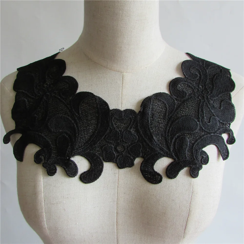 Черный вышитый Кружево воротник декольте Венеция аппликация Вышивка Вышивание