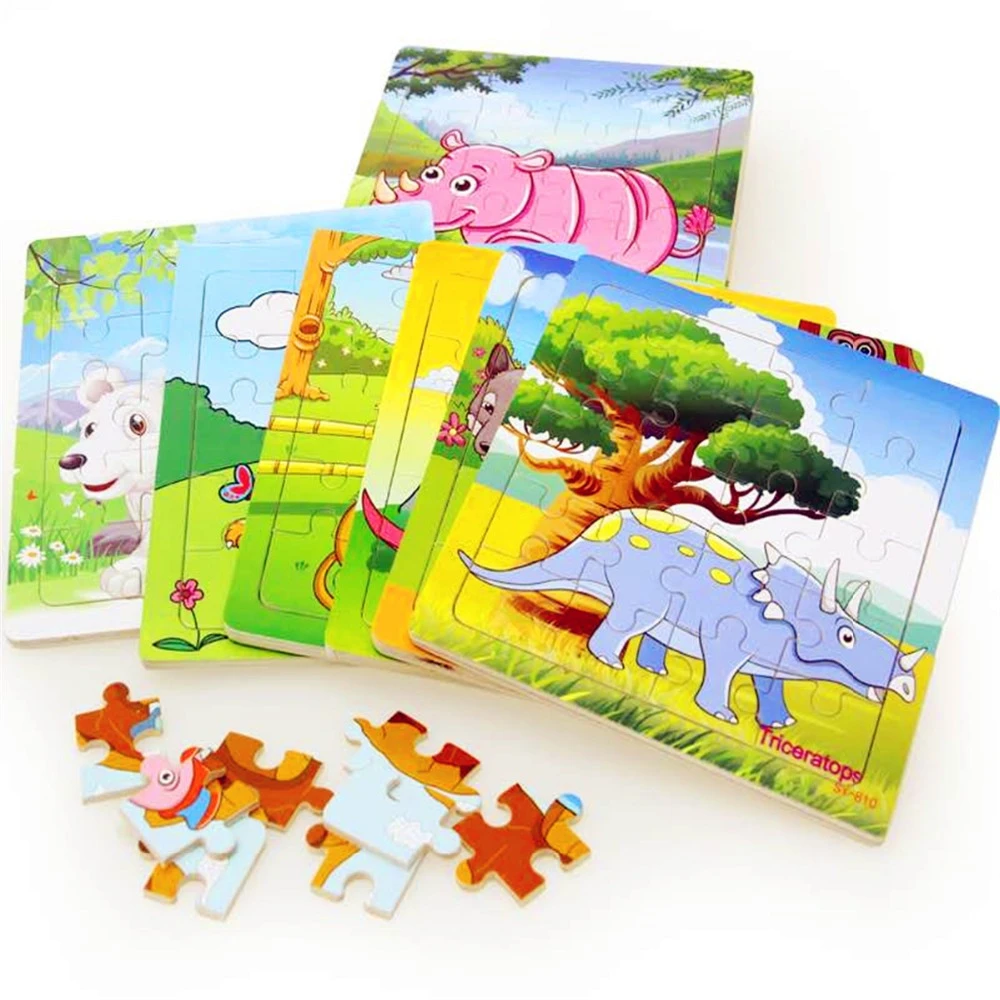 Wooden Puzzle Kids Toy Baby Wooden Jigsaw Puzzles Cartoon Dinosaur Animal Early Educational Toys For Children 9 20 Small Piece Puzzles Aliexpress