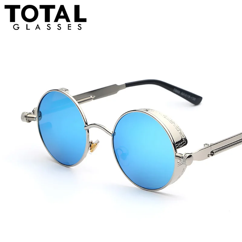 Gothic Steampunk Mens Sunglasses Coating Mirrored Sunglasses Round Circle Sun glasses Retro Vintage Gafas Masculino Sol