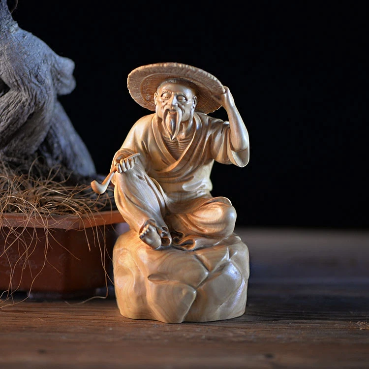 

Smoking pipe sculpture old man Buxaceae Wood estatuas decorativas home decor wall hangings Boxwood carvings collection craft