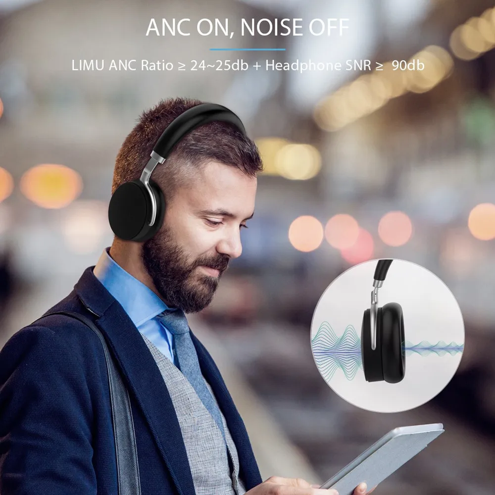 VIKEFON Updated Bluetooth 5.0 Earphones Active Noise Cancelling Headphones Aptx Low Latency Deep Bass Foldable Wireless Headset