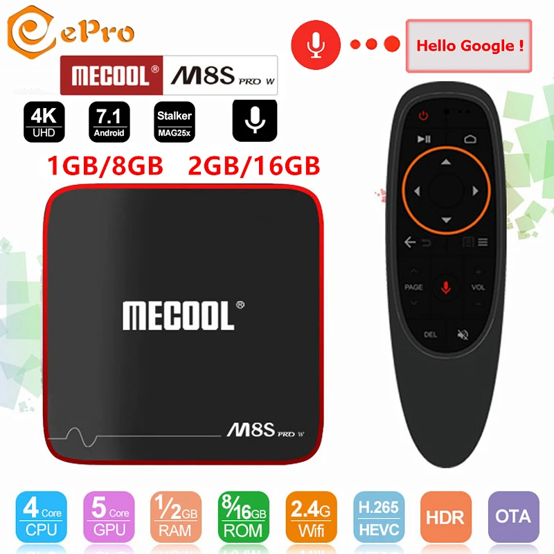 ТВ-бокс Mecool M8S Pro W A tv Android 7 1 2 Гб 16 Голосовое управление S905W 4G WiFi 4 K H.265 Smart Box |