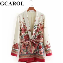 GCAROL осень новое поступление женский открытый стежок цветочный блейзер с поясом куртки Зубчатый воротник костюм пальто Винтаж Верхняя одежда для дам