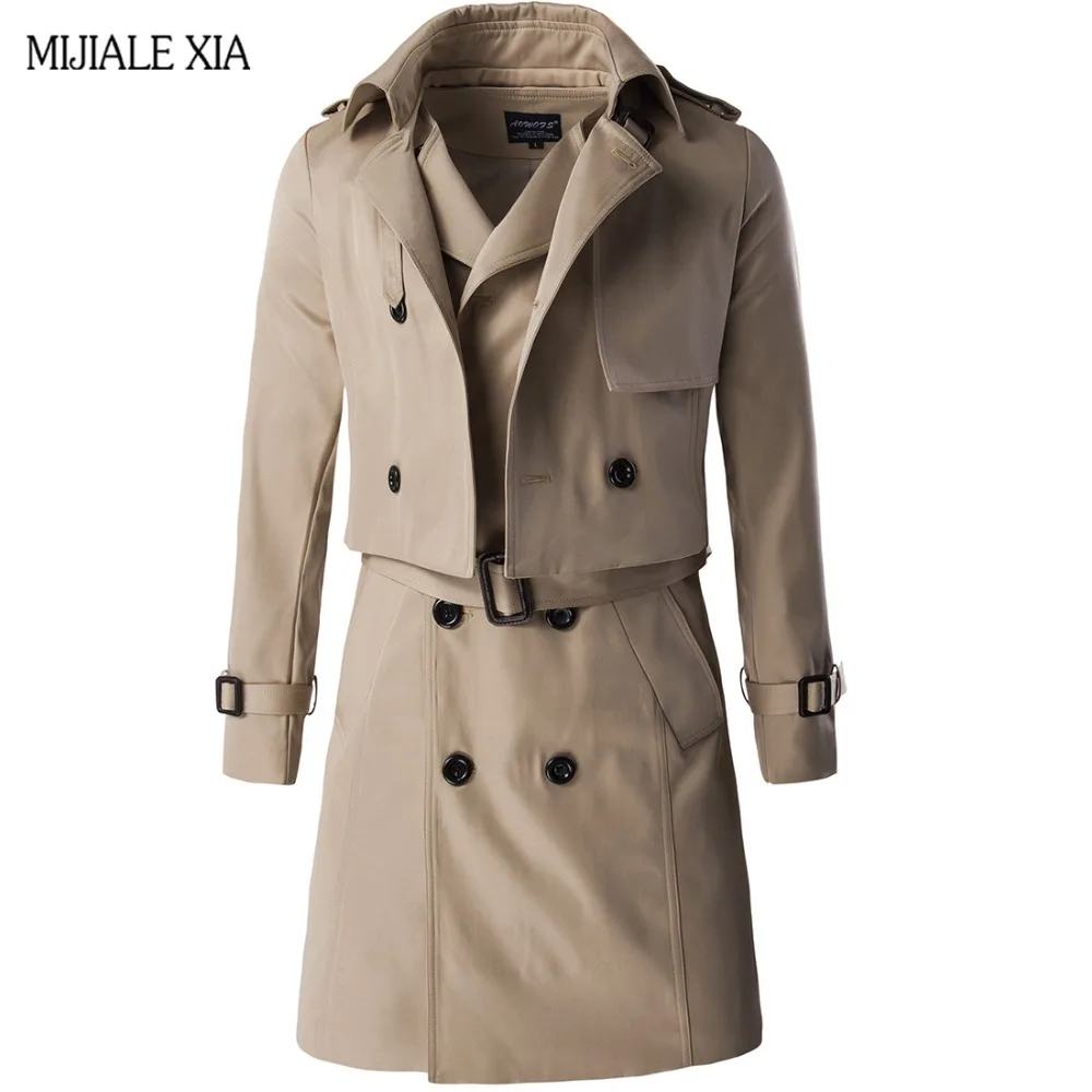 New  Autumn Trench Coat Men Style Double Breasted Trench Coat High Quality Removable Two-piece dust coat Long Mens Trench Coat