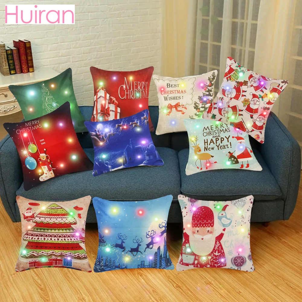 

Huiran 45x45cm Santa Claus Led Light Pillowcase Merry Christmas Decor For Home Christmas Ornament Happy New Year 2019 Natal 2018