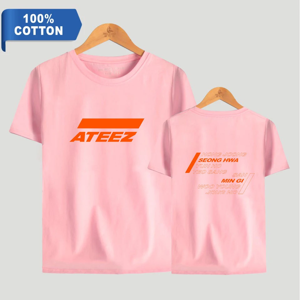 Футболка с коротким рукавом и принтом логотипа Kpop ATEEZ Group 100% хлопок одежда