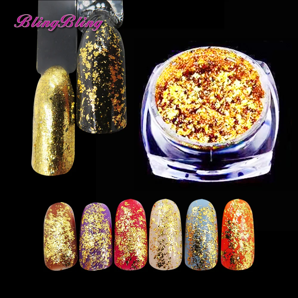 Blingbling цвет серебристый золотой блеск ногтей хлопья эффект зеркала хром