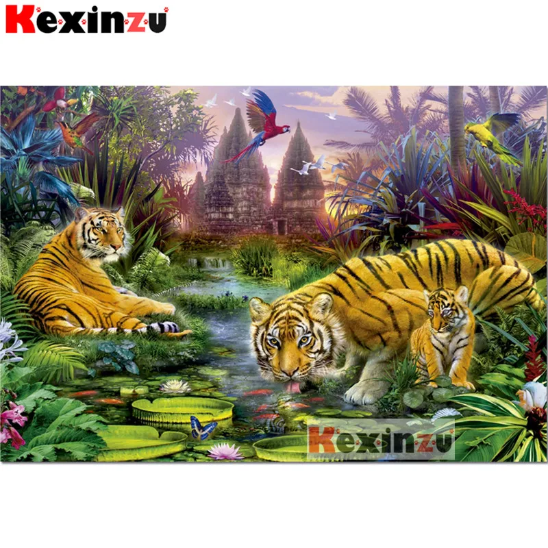 

Kexinzu Best 5d Full DIY Square Diamond Painting Cross Stitch-Pond tiger-3d Round Embroidery Mosaic Resin Home Decor Gifts K4544