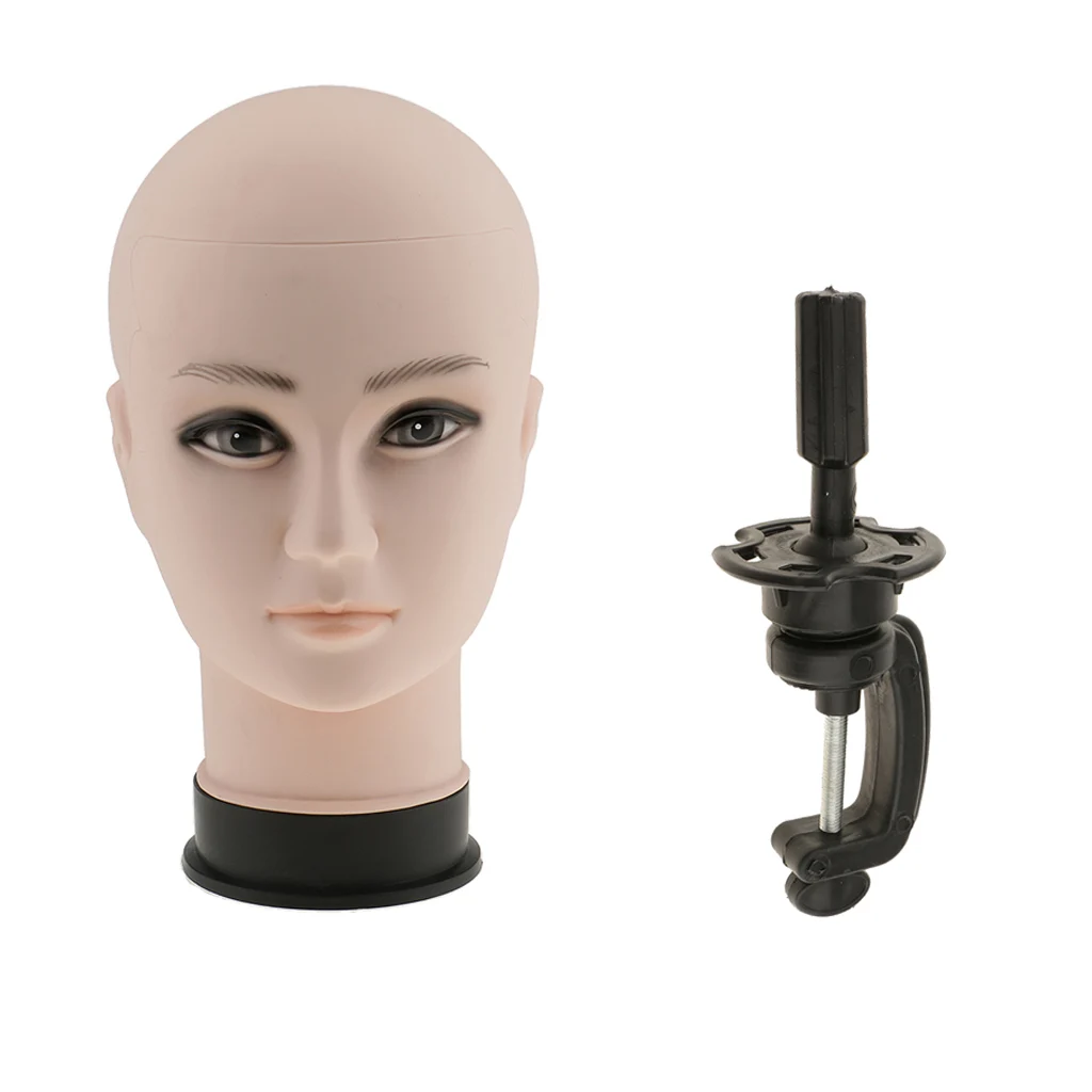 

1 set Cosmetology Mannequin Manikin Display Head Doll with Desk Table Clamp Stand Holder Kit for Wigs Hats Headscarf Display