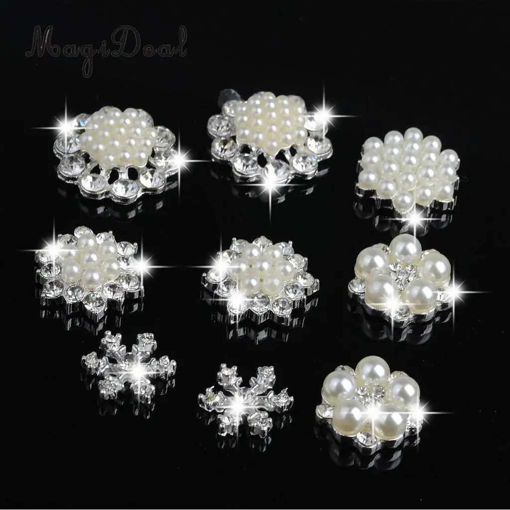 10pcs DIY Diamante Flower Cluster Crystal Rhinestone Pearl Embellishment Flatback Buttons DIY Wedding Hair Bow Decor Craft