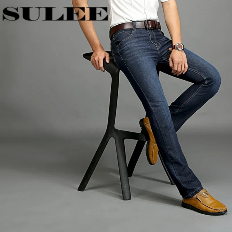 Koop Sulee Merk Herfst Winter Straight Verontruste Jeans Europese Denim Jeans Zwaargewicht Italiaanse Stijl mannen Biker Jeans Donkerblauw