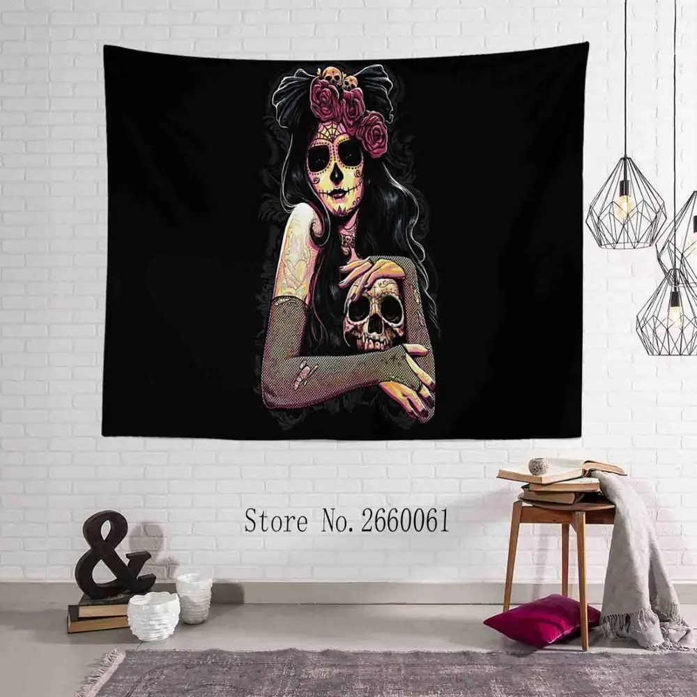 

New Day of the Dead Face Group Tapestry Hanging Cloth Tablecloth Picnic Mat Outdoor Wall Art Home Decoration Shawl J791