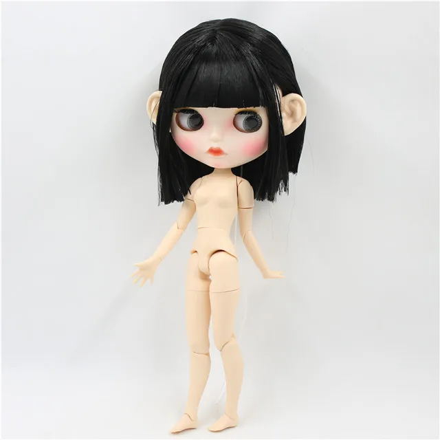 Ледяная фабрика blyth кукла 1/6 bjd белая кожа сустава тела короткие черные волосы, новое матовое лицо резные губы с бровями, кукла с ушами - Цвет: doll with ears