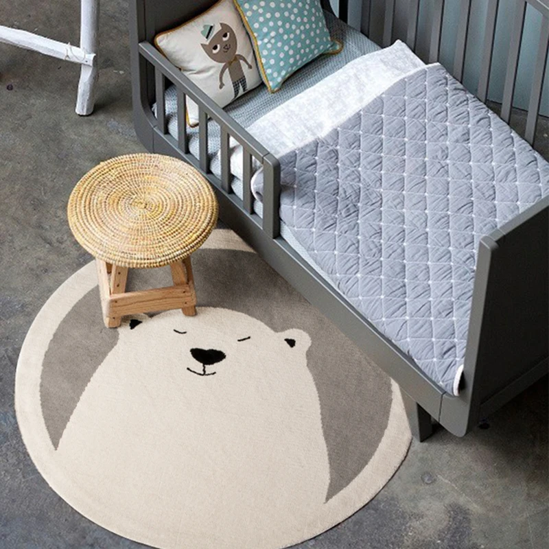 Хлопок милый медведь белый серый сплошной скандинавские Дети ручной работы круглый прикроватный Детский ковер коврик с геометрическим орнаментом современный дизайн