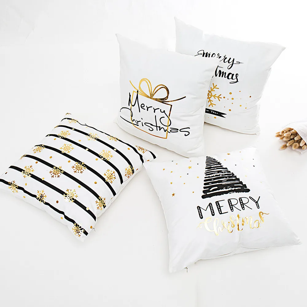 

Christmas Gold Bronzing Pillow Cases Cotton Pillow Case Gold Foil Printing White Pillow Case Bedroom Home Office Decorative
