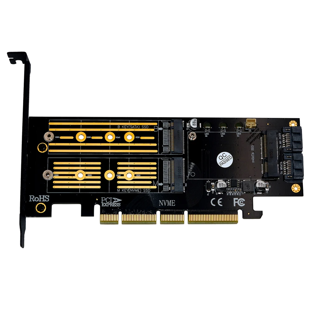 Переходник M.2 NVMe SSD NGFF mSATA на PCI-E X4/X8/X16 Raiser M Key B 3 в 1 PCI Express Riser Card PCIE SATA | Компьютеры и