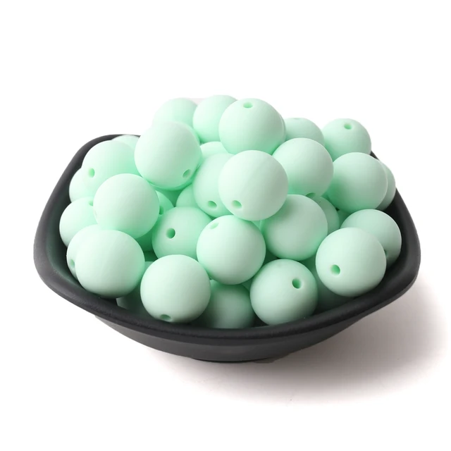60pcs 12mm Baby Teether Silicone Beads Diy Pacifier Chain Bracelet Bpa Free Chewable Round Silicone Bead Accessories For Newborn Mint