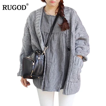 

RUGOD 2019 Autumn Winter New Fashion Female Sweater Coat O-Neck Batwing Sleeve Single Breasted Knitted Cardigans For Women