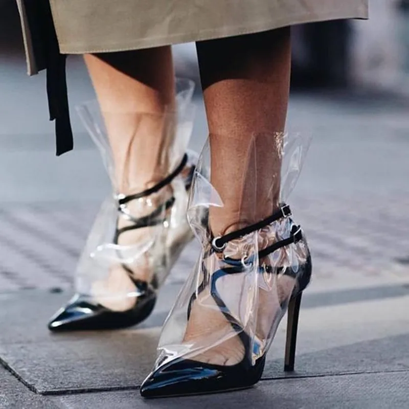 

Fashion 2018 Plastic Bag Boots Thin High Heels Stiletto Street Style Summer Shoes Woman Party Wedding Shoes Women Pumps Sandals