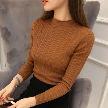 

2020 Free Shipping Women Stretch Knit Undershirt Turtleneck Solid Sweater Knitted Wear Knitting Slim Pullovers