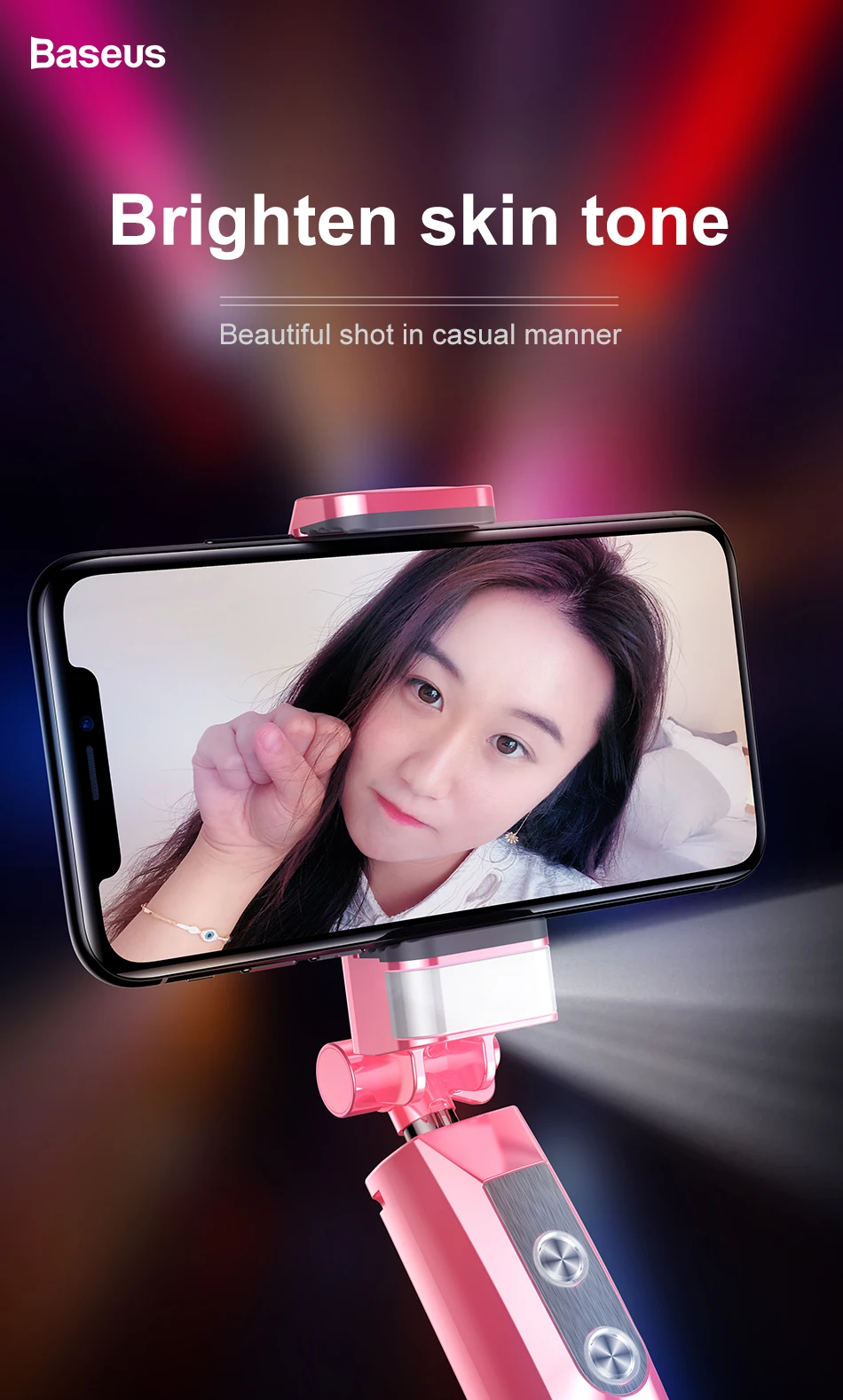 Складная селфи-палка Baseus Bluetooth Selfiestick+ Mirro+ заполняющий свет монопод для iPhone samsung Xiaomi Android Phone Stick