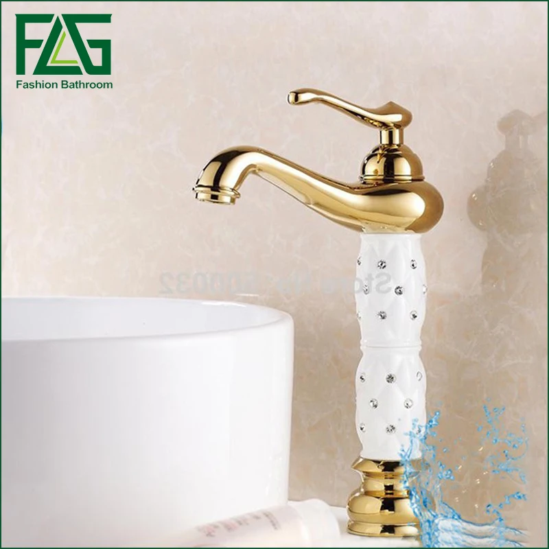 

FLG Torneira Banheiro Single Handles Deck Mounted Bathroom Gold Faucet, Bathroom Basin Sink Golden Mixer Tap