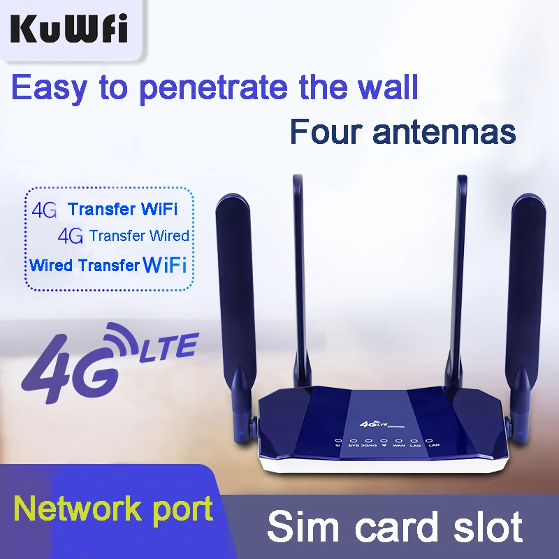 

KuWFi 4G LTE CPE Wireless Router 300Mbps Indoor Wireless CPE Router 4Pcs Antennas With LAN Port Wifi Router SIM Card Slot