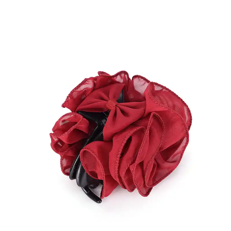 Women Chiffon Rose Flower Fashion Headwear Barrette Hair Claw Bow Jaw Clip