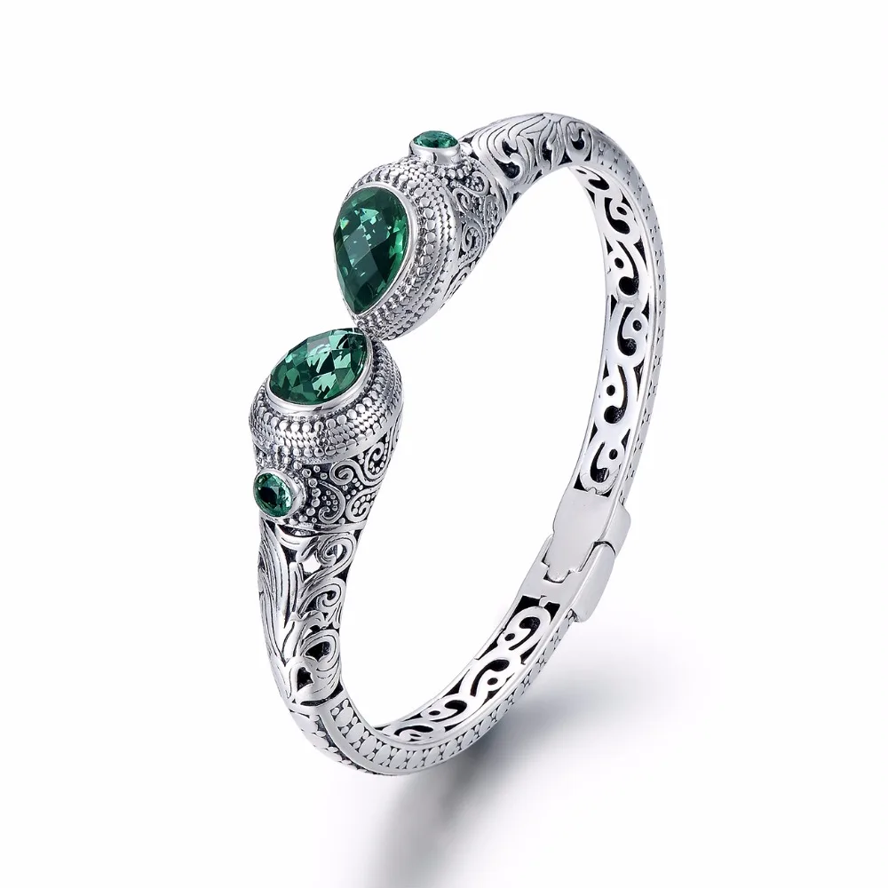 2018 Vintage Green Crystal Thai Silver Bracelet & Bangle For Women,Bali Ethnic Handmade Women Bangles Jewelry Pulseira Feminina 2018 Vintage Green Crystal Thai Silver Bracelet & Bangle For Women,Bali Ethnic Handmade Women Bangles Jewelry Pulseira Feminina
