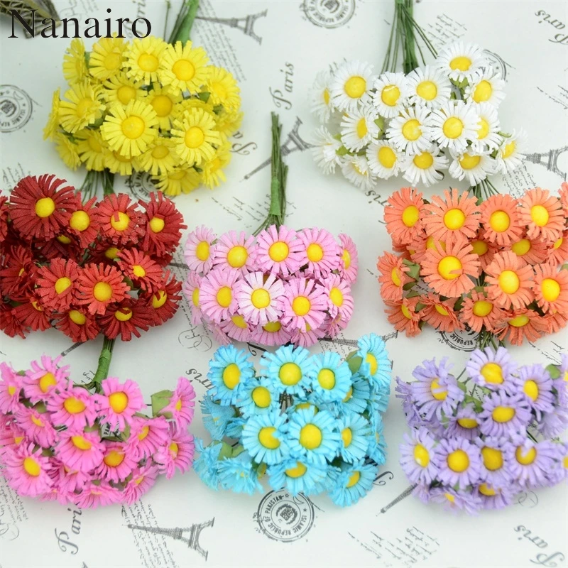 

Cheap 10pcs Silk Mini Artificial Daisy Flower Bouquet For Wedding Decoration DIY Scrapbooking Decorative Wreath Fake Flowers