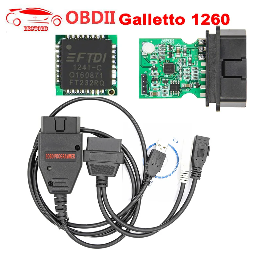 

Galletto 1260 EOBD2 Tuning Tools With FTDI FT232RQ Galletto 1260 OBD2/OBDII Flasher Diagnostic Scanner Multi Languages