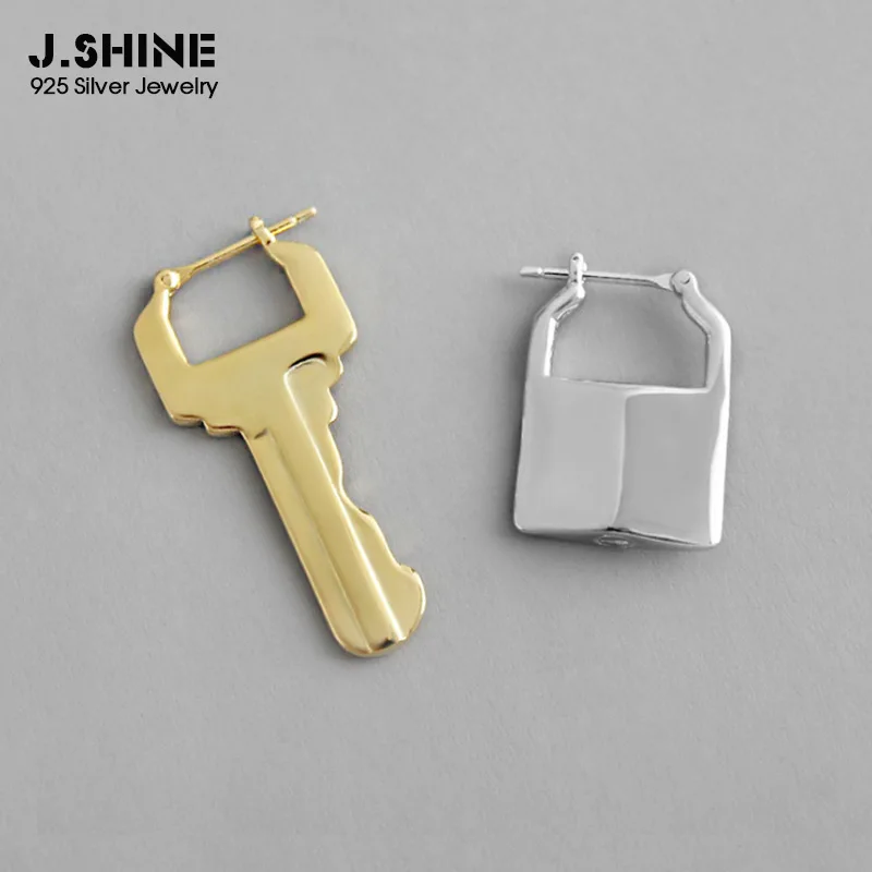 

JShine Real S925 Sterling Silver Asymmetric Earrings Unique Lock and Key Female Earring Two-tone Fashion Woman Earrings 2019