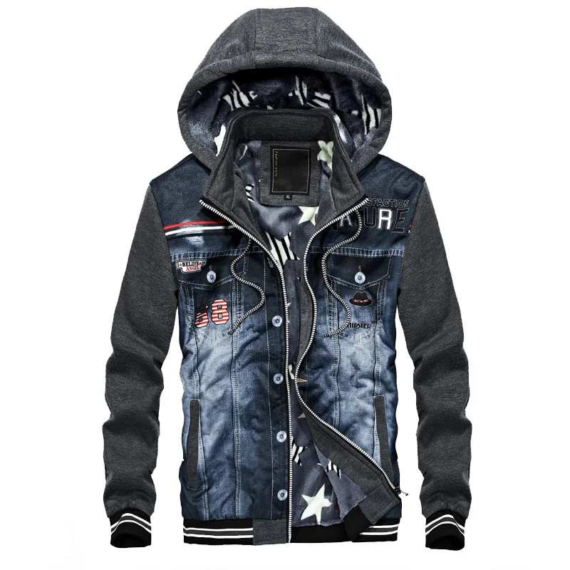 

Drop shipping 2018 New Fashion Men Hoodies Fleece High-quality Men's Denim Stitching Sweatshirts