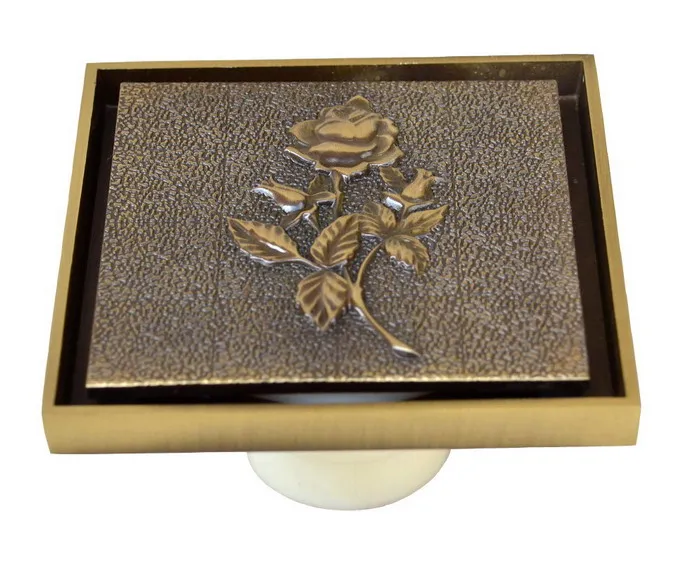 

NEW Antique Brass 3.9" Square Carve Rose Pattern Floor Drain Bathroom Shower Waste Washing Drain Grate ahr012