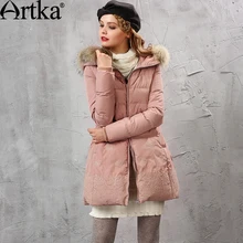 Artka Women’s Winter New 2 Colors Embroidery Down Coat Vintage Hoodie Long Sleeve Casual Warm Outerwear ZK10157D