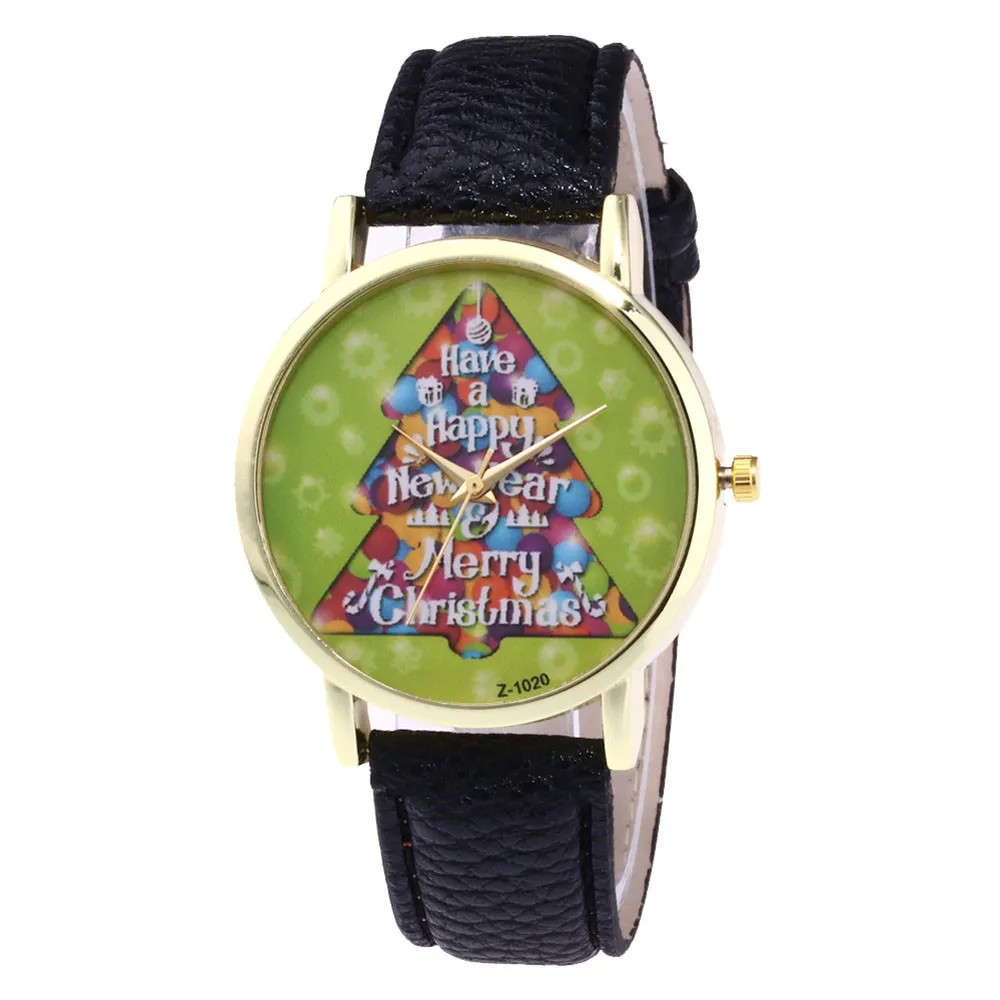 

New Fashion Christmas Tree Pattern Watches Womens Mans Watches Leather Quartz Watch Unisex Montre Femme Ladies Watch Clocks @F