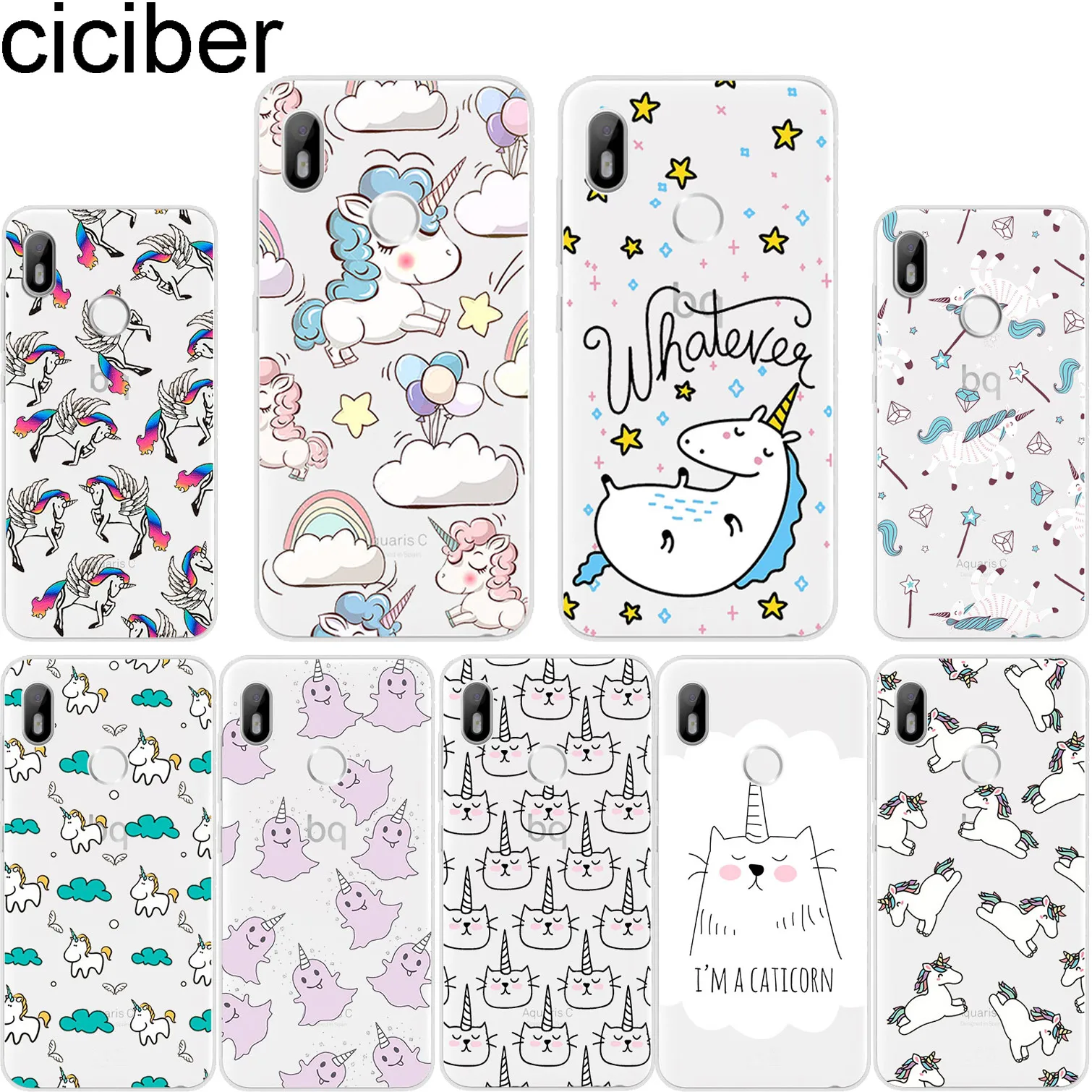 

ciciber Cute Unicorn For BQ Aquaris C U2 U X5 V VS X2 X Lite Pro Plus E5 s E4.5 M5 M5.5 M4.5 Back Cover Clear TPU Phone Cases
