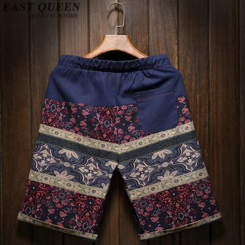 Одежды стиля Востока для мужчин винтаж цветочный принт летние мужские короткие брюки хлопок Мужские льняные брюки для путешествий пляж