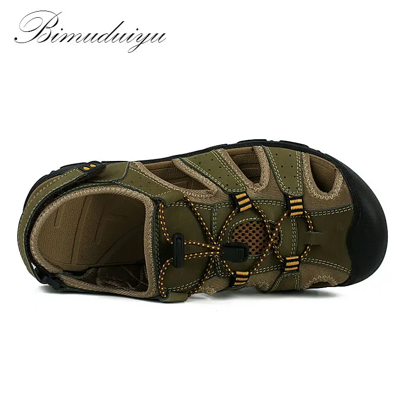 BIMUDUIYU; фирменные мужские сандалии; Повседневная обувь из натуральной кожи на мягкой подошве; качественная летняя пляжная обувь; универсальная обувь; большие размеры