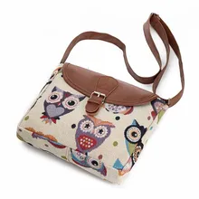 2017 New Casual Cartoon Printed Messenger Bag Women Canvas Design Owl Shoulder Crossbody Bag Female Small